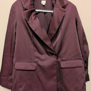 a new day Satin Double-Breasted Blazer in Wine